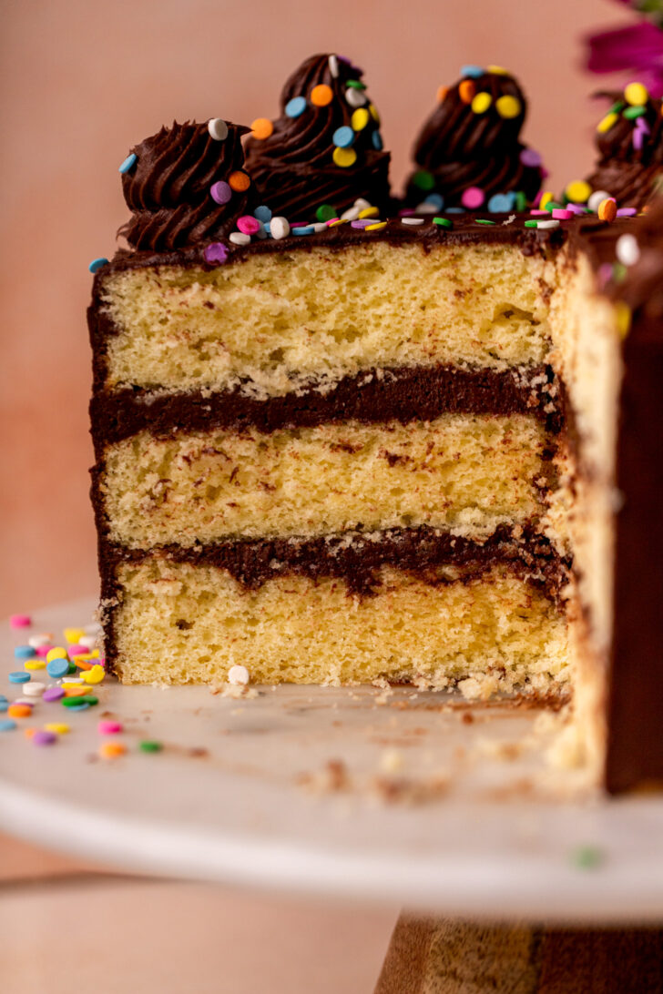 Side view of the yellow cake.