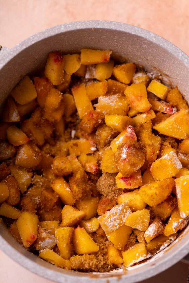 Peaches in a pan.
