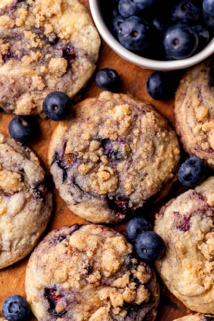 Top view of blueberry muffin cookies.