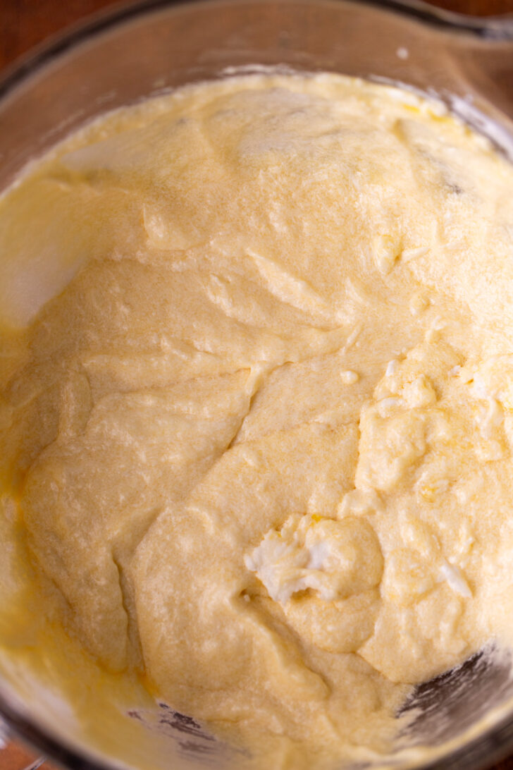 Wet ingredients in a bowl.
