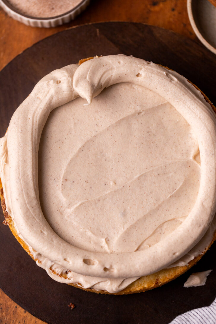 Frosting on top of cake.