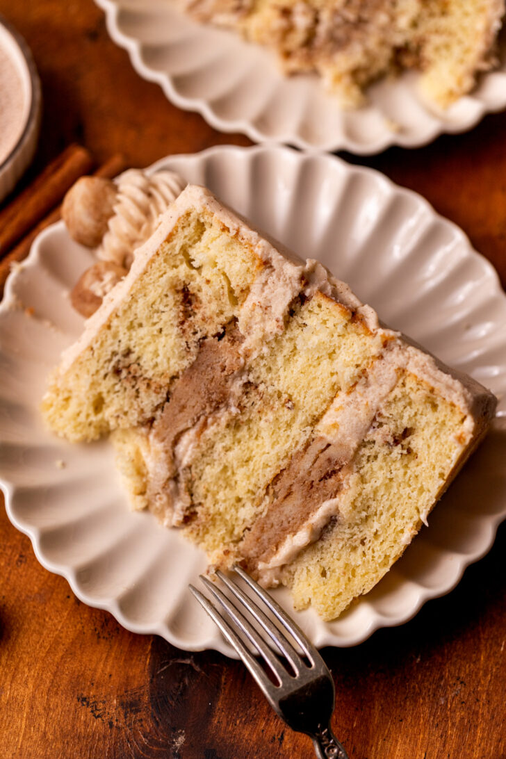 Slice of cake on a plate.