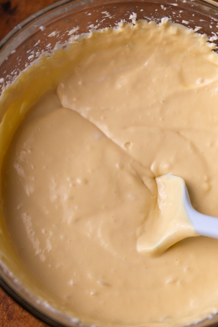 Cheesecake batter in a bowl.