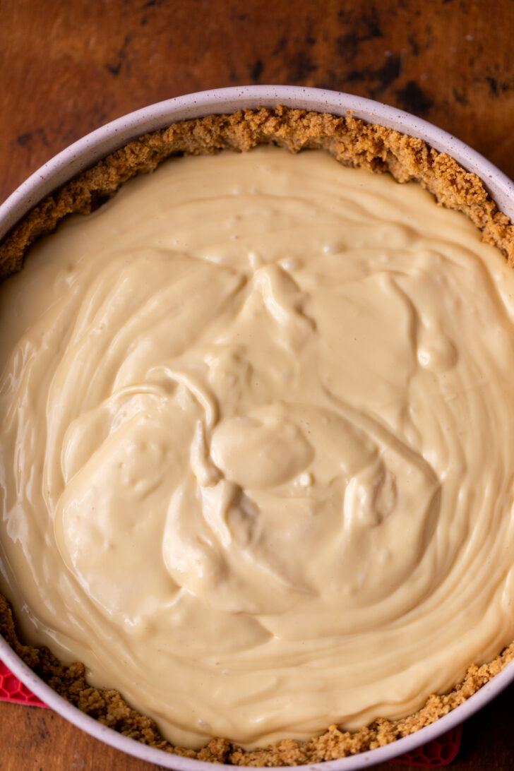 Cheesecake batter in the crust.