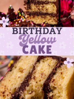 Pinterest pin for the yellow cake.