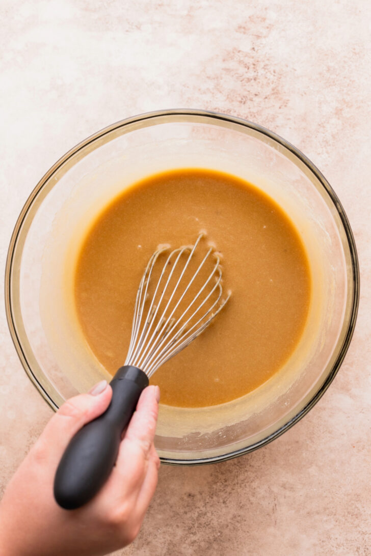 Wet ingredients in a bowl.