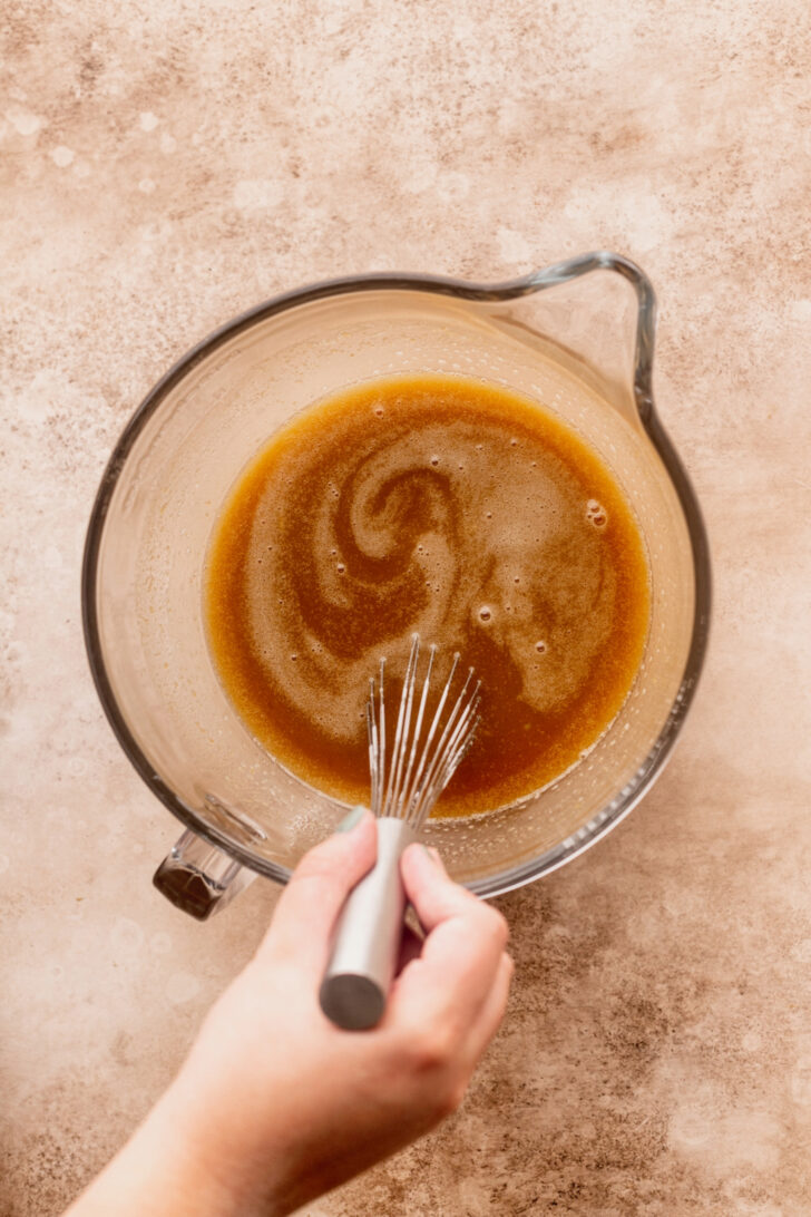 Wet ingredients in a bowl.