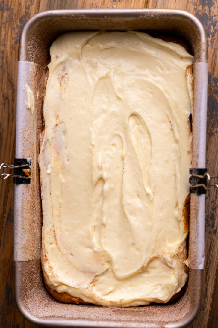 Cream cheese layer in the pan.