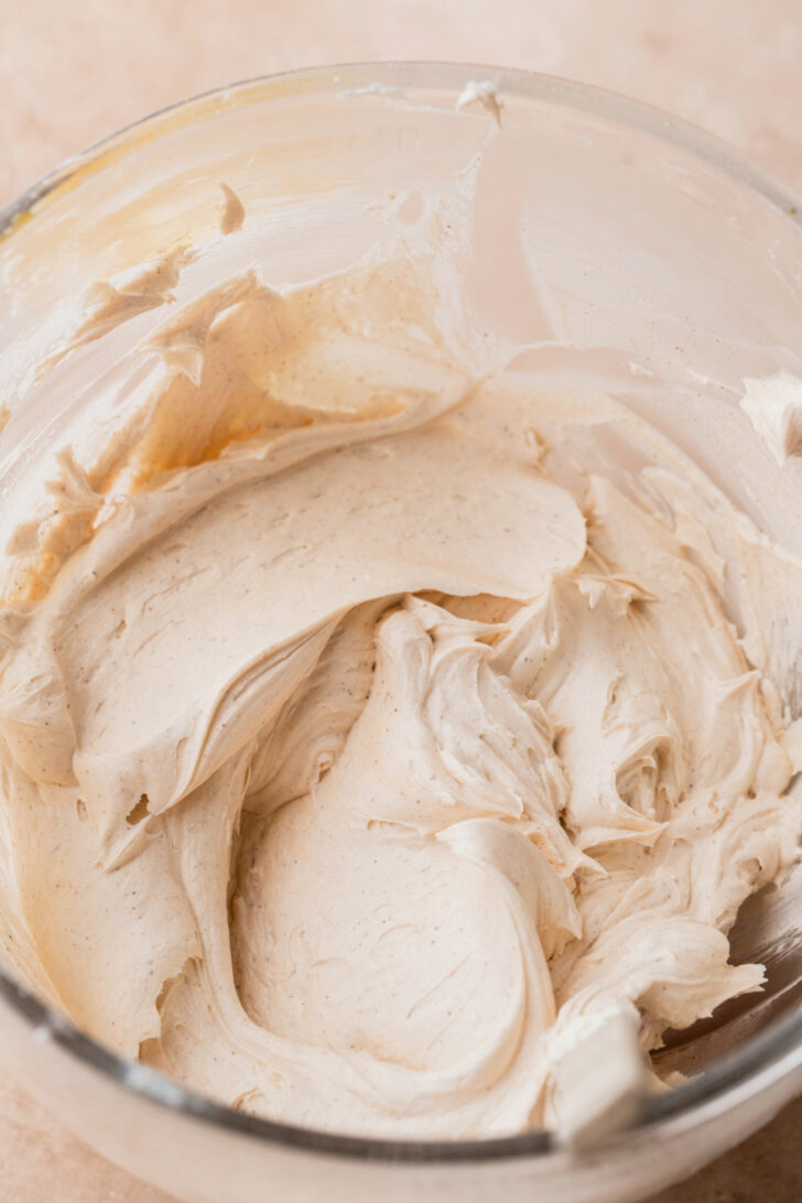 Caramel frosting in a bowl.