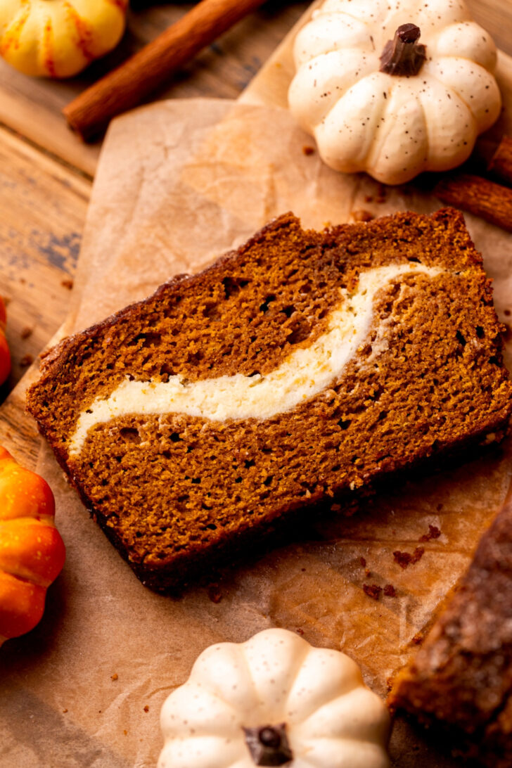 Top view of one slice on a wood board.