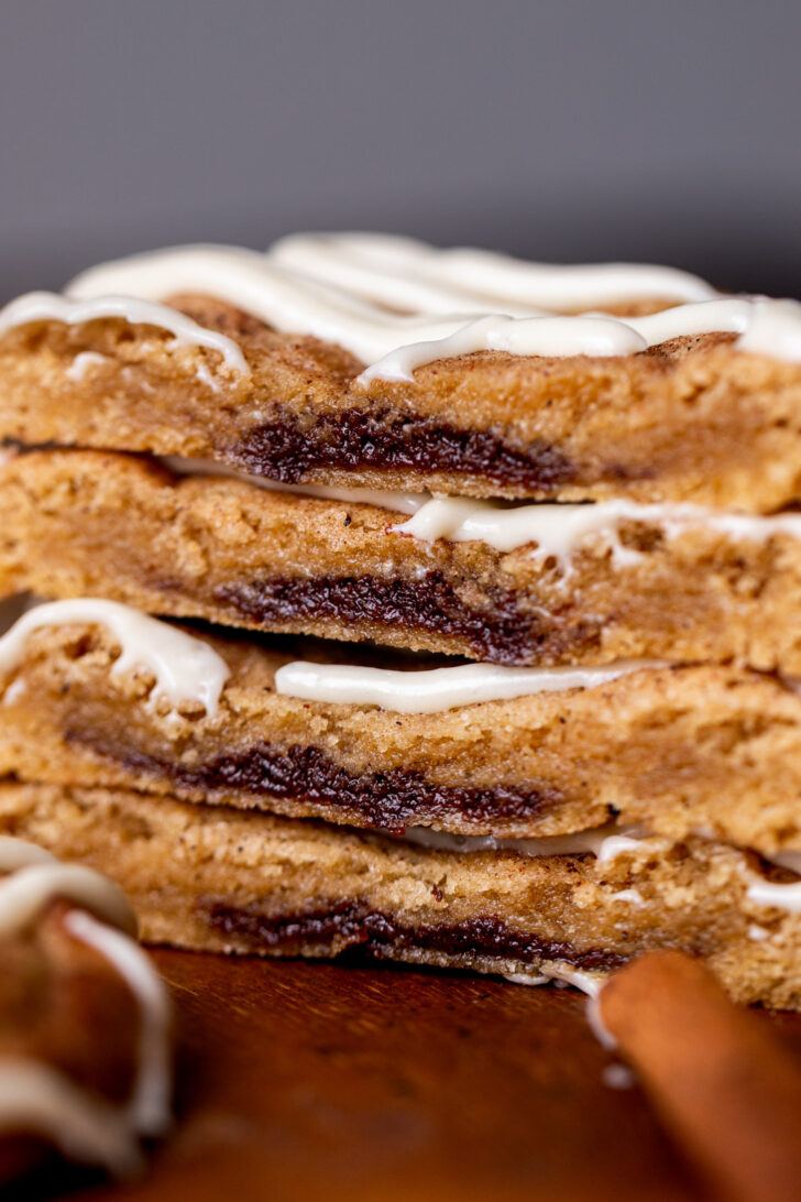 Close up of the cinnamon filling in the cookies.