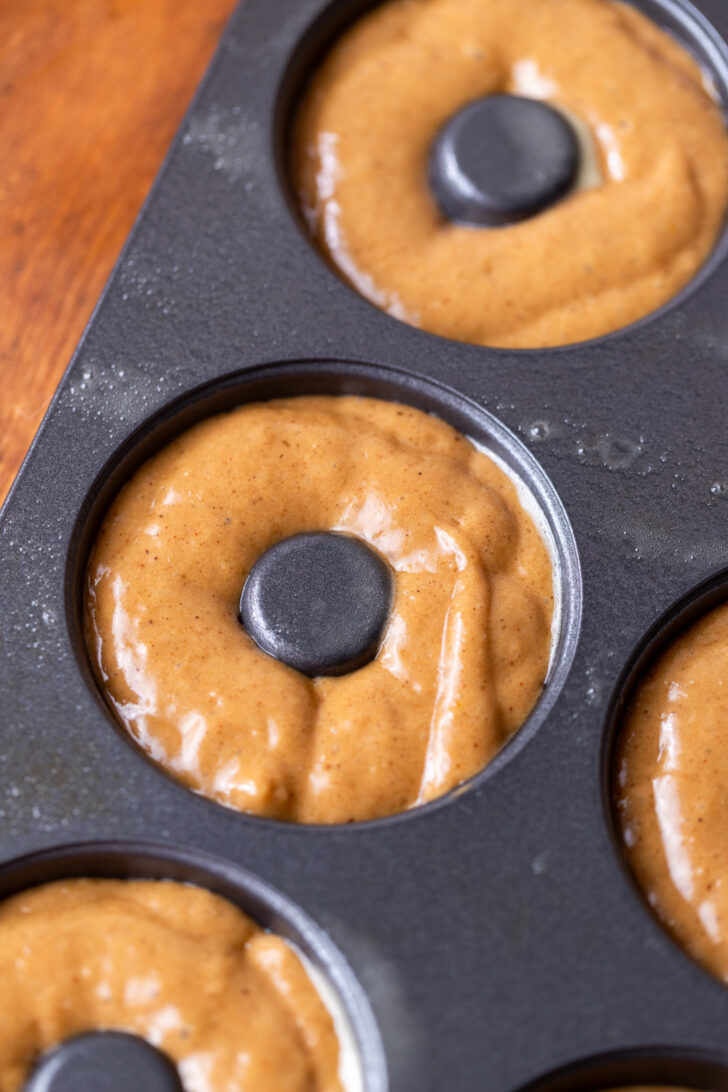 Donut batter in the pan.