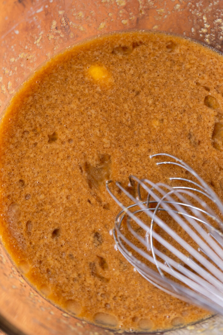 Wet ingredients in a bowl.