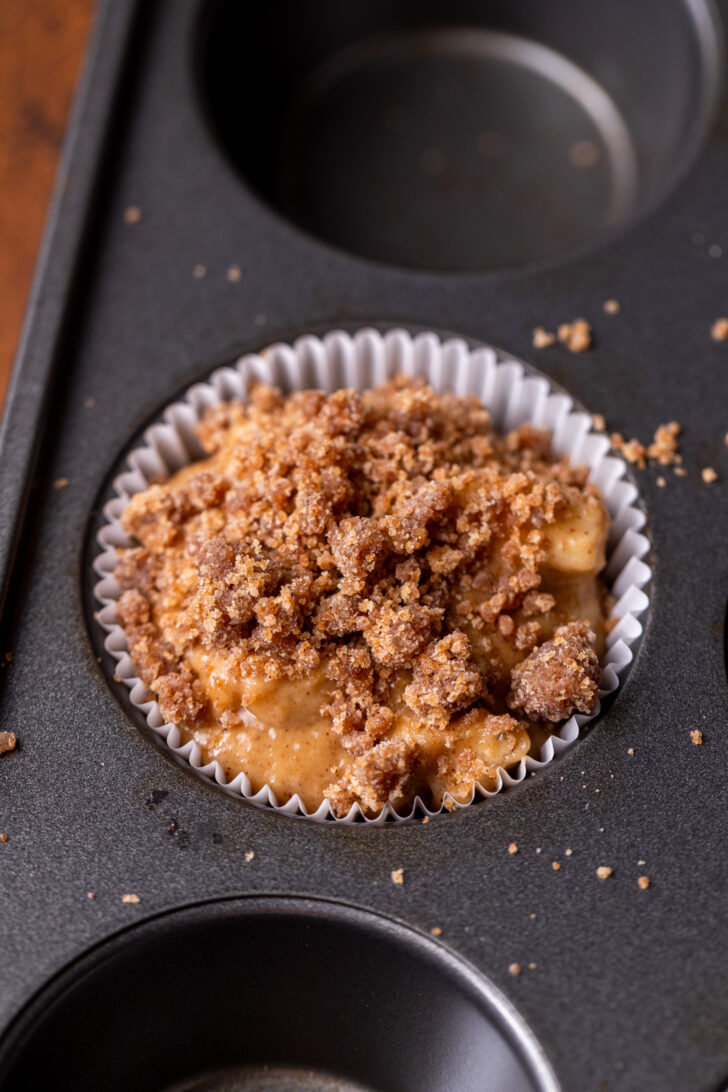 Crumb topping on top of muffin batter.