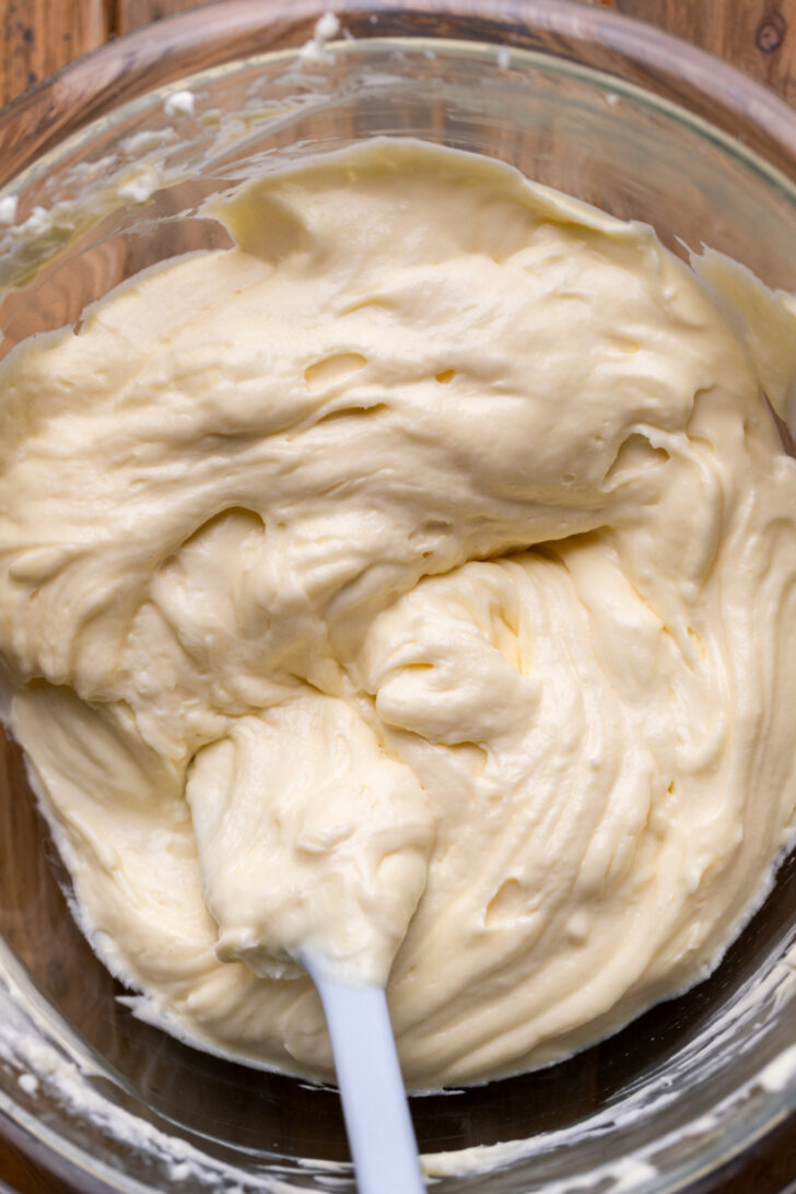 Cream cheese batter in a bowl.