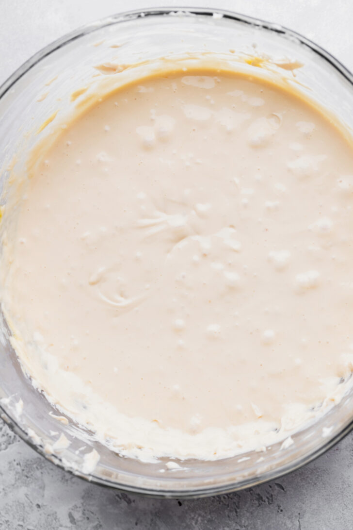 Cheesecake batter in a bowl.
