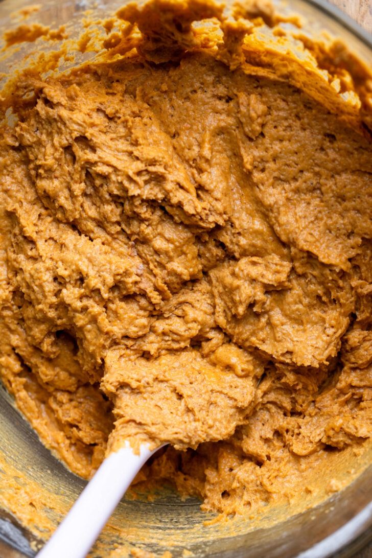 Muffin batter in a bowl.