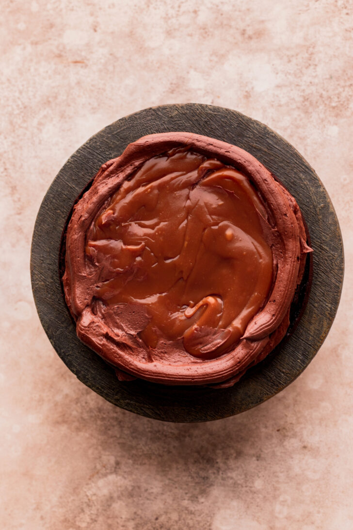 Caramel on top of cake.