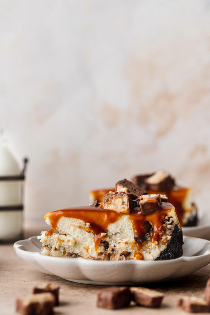 Slice of cheesecake on a plate.