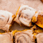 Top view of the middle of pumpkin cinnamon rolls.