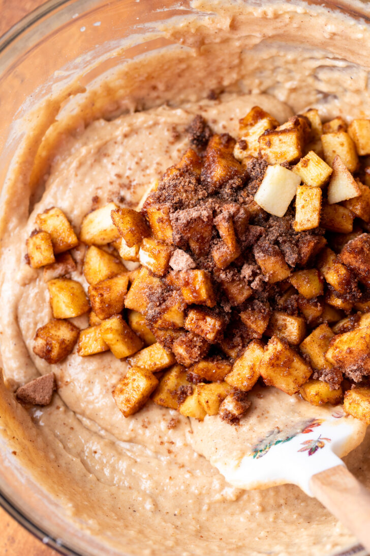 Apples on top of batter.