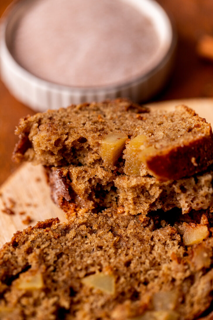 One piece of bread in half.