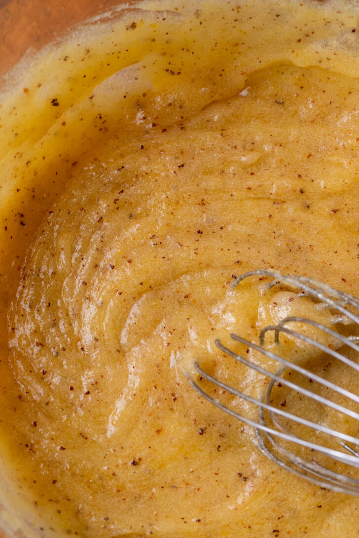 Wet ingredients in a bowl.