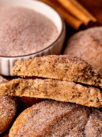 One chai cookie split in half.