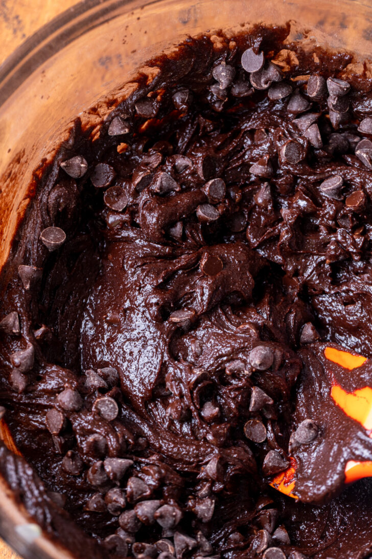 Brownie batter in a bowl.