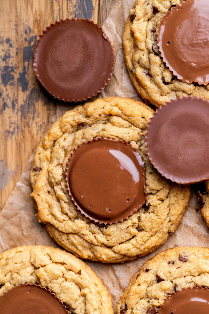 Top view of Reese's peanut butter cup cookies.