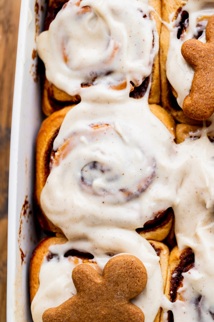 Top view of cinnamon rolls.