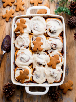 Top view of gingerbread cinnamon rolls.