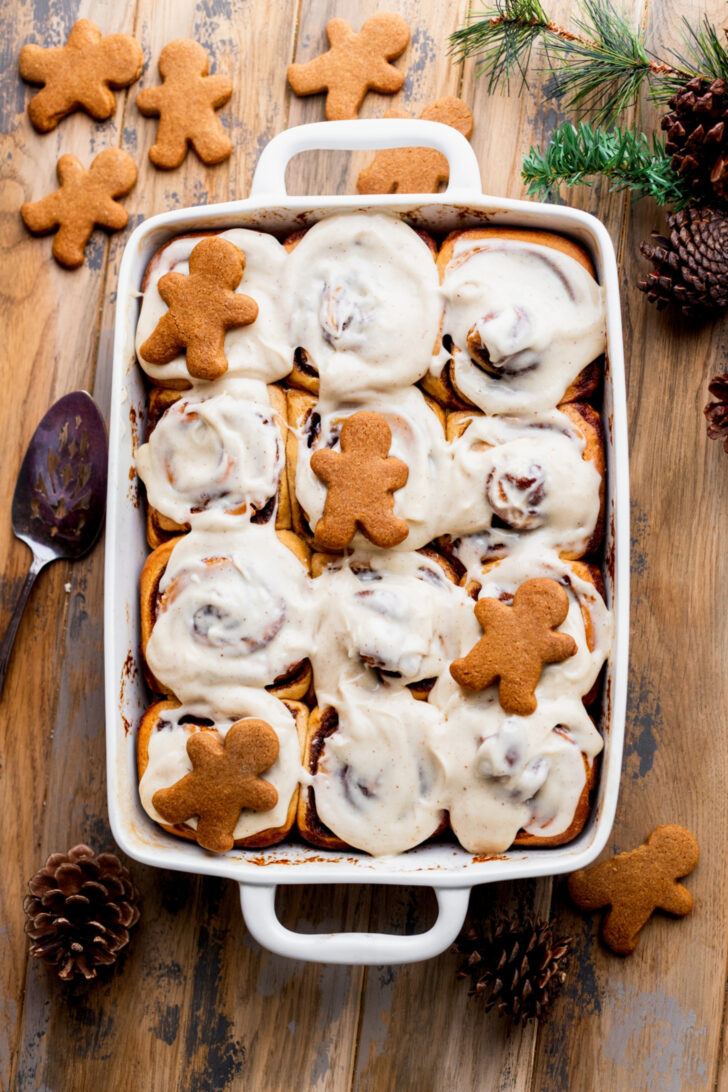 Top view of gingerbread cinnamon rolls.