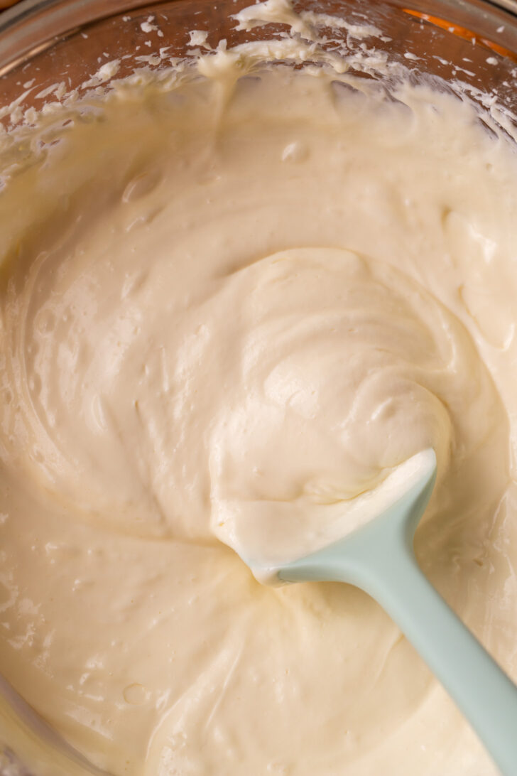 Cheesecake batter in a bowl.