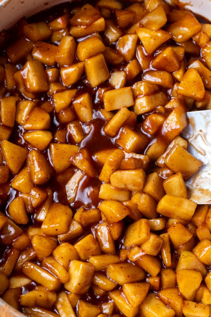 Apple filling in the pan.