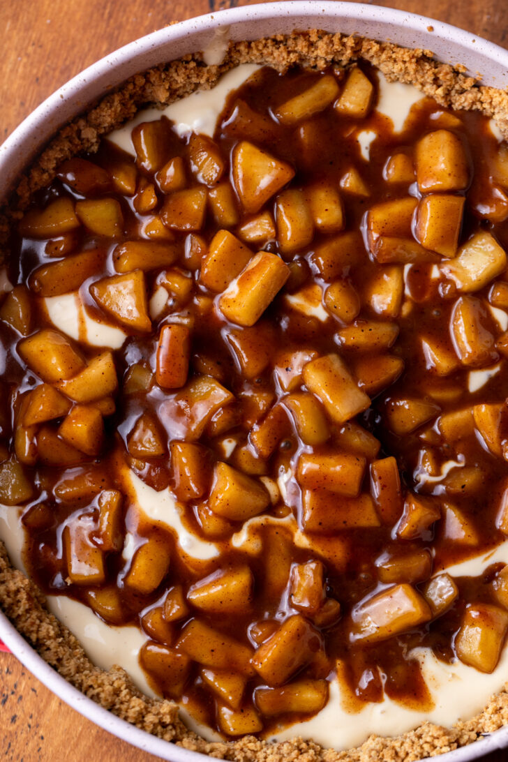 Apple filling in the pan.