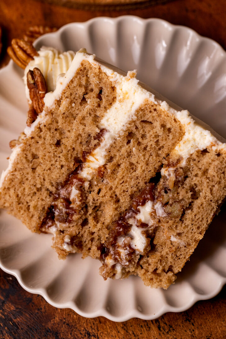 Slice of cake on a plate.