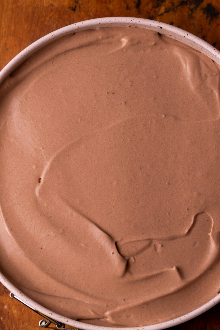 Chocolate pudding in the pan.