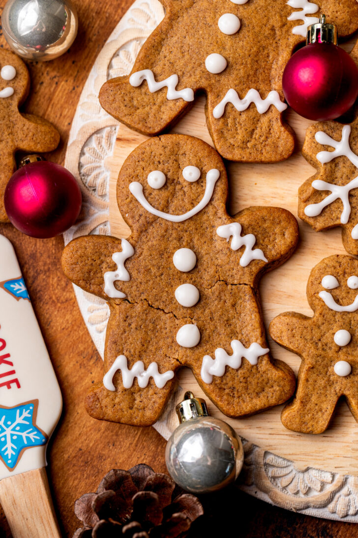 Top view of a decorated soft gingerbread cookies.