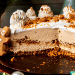 Side view of no bake gingerbread cheesecake.