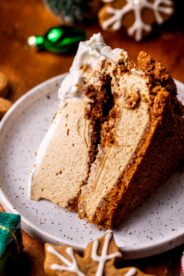 A slice of cheesecake on its side.