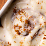 Top view of eggnog cinnamon rolls.
