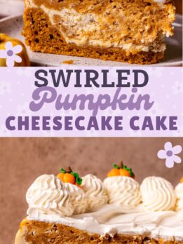 Pinterest pin of pumpkin cheesecake cake.