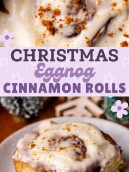 Pinterest pin for eggnog cinnamon rolls.