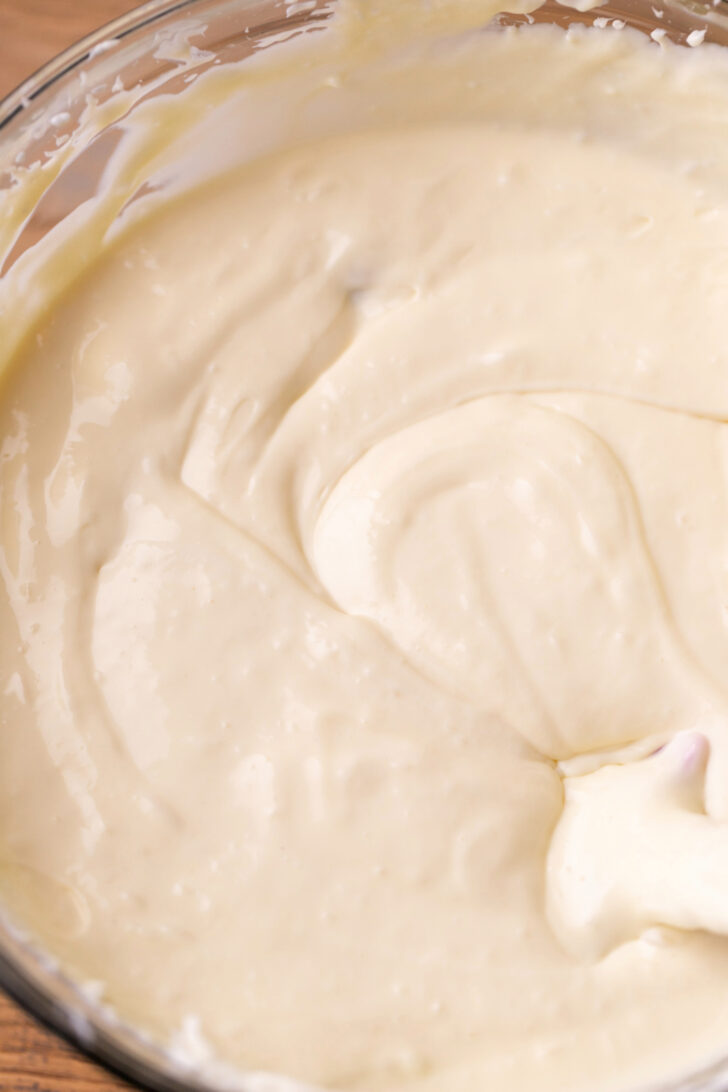 Cheesecake batter in a bowl.