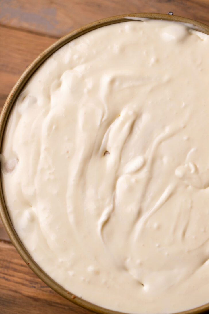 Cheesecake batter in the pan.