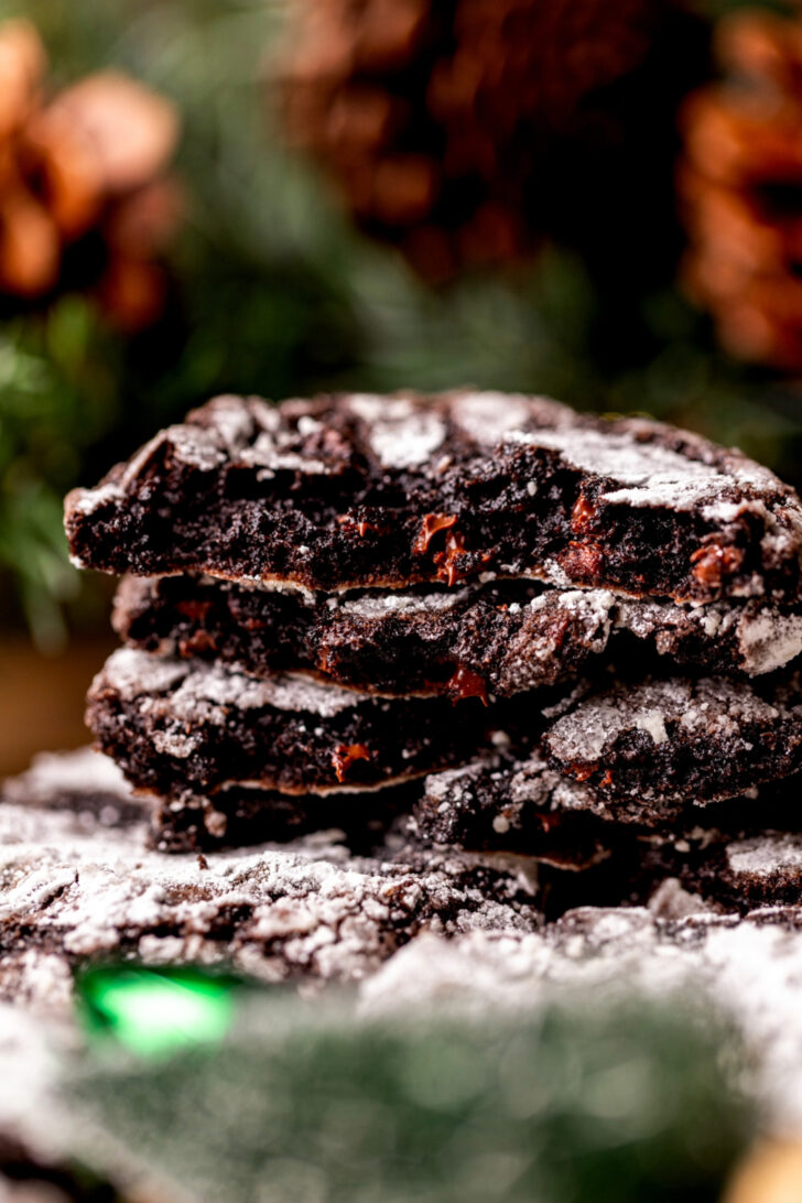 Stack of two cookies split in half.