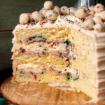 Sugar cookie cake split open.