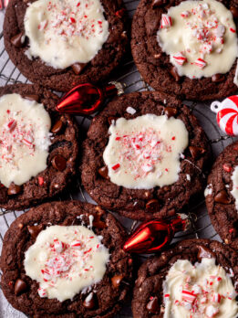 Top view of peppermint bark cookies.