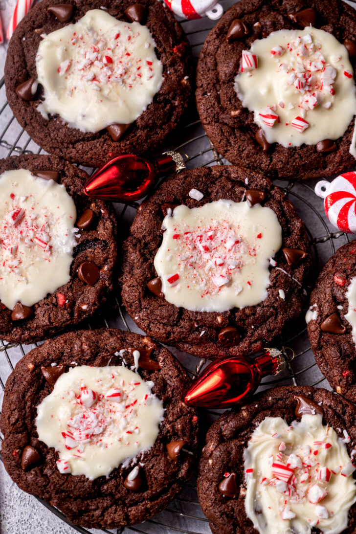 Top view of peppermint bark cookies.